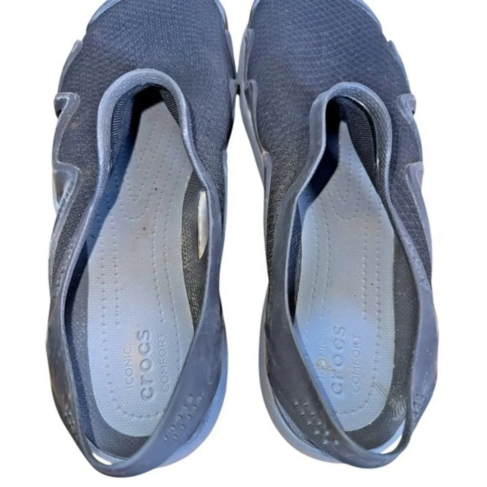 Crocs Swiftwater Mesh Wave Mens Size 13 Pre-Owned Sandals Black Grey Water Shoes